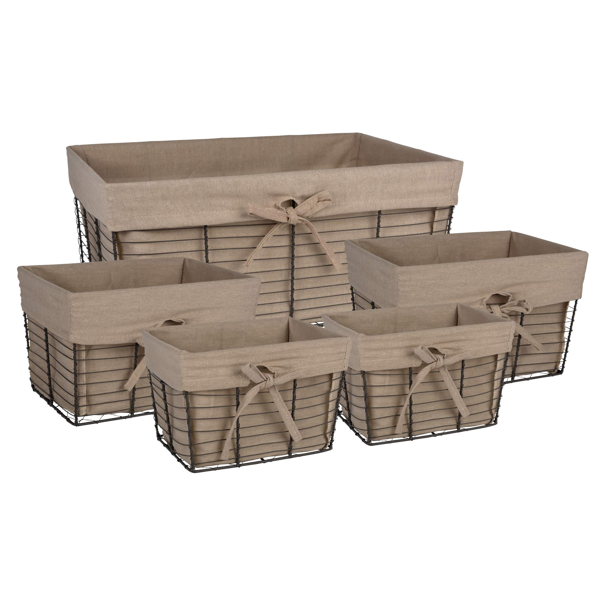 Dii FarmhoUSe Chicken Wire Storage Baskets With Liner, Set Of 5, Vintage Taupe, Assorted Sizes