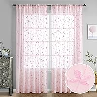 Vista 39 de HOMEIDEAS Cortinas traslúcidas amarillas de 84 pulgadas de largo, 2 paneles de cortinas bordadas con patrón floral amarillo y blanco, cortinas