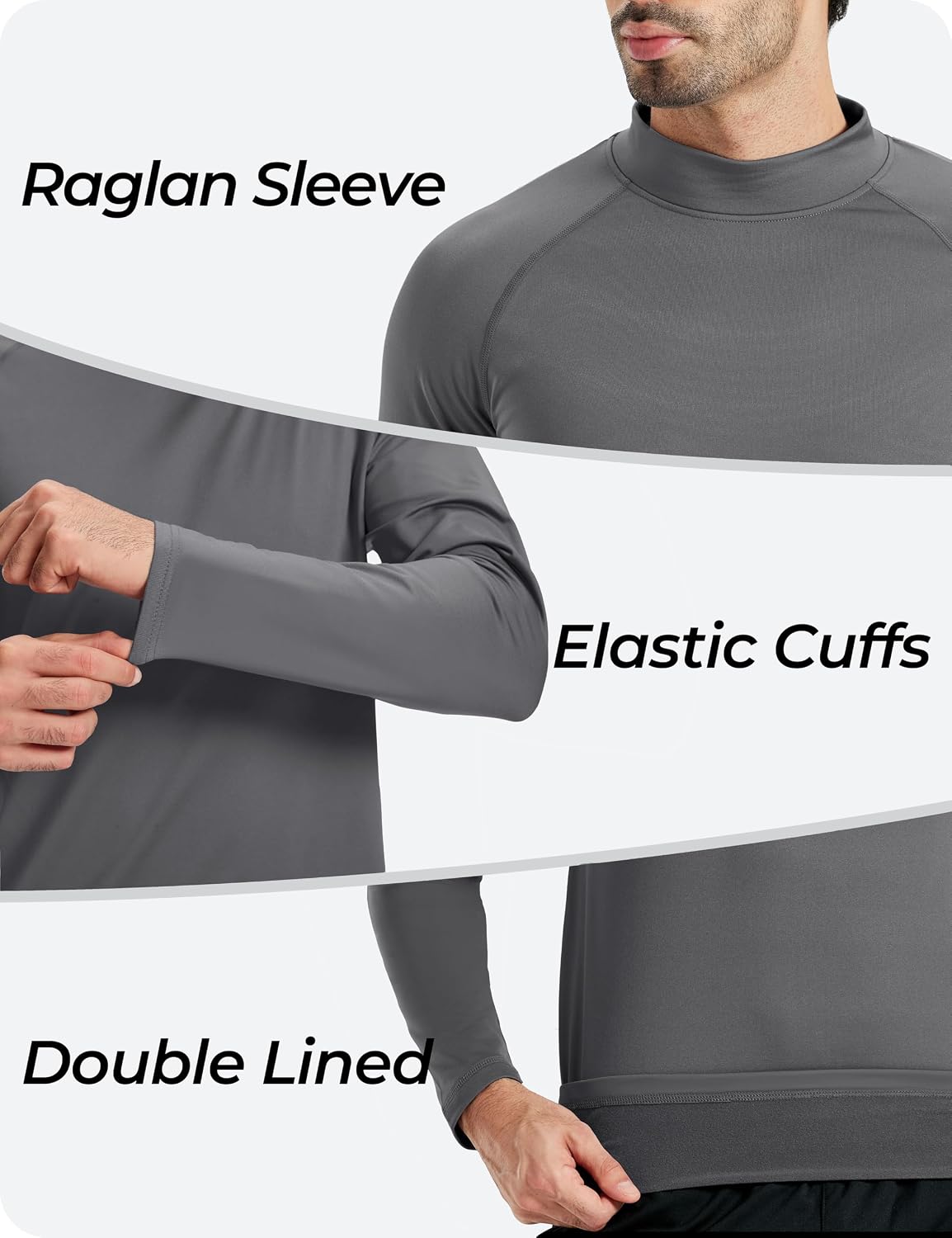 Men's Thermal Shirt Long Sleeve Mock Neck Fleece Lined Undershirt Athletic Warm Base Layer for Cold Weather Sports