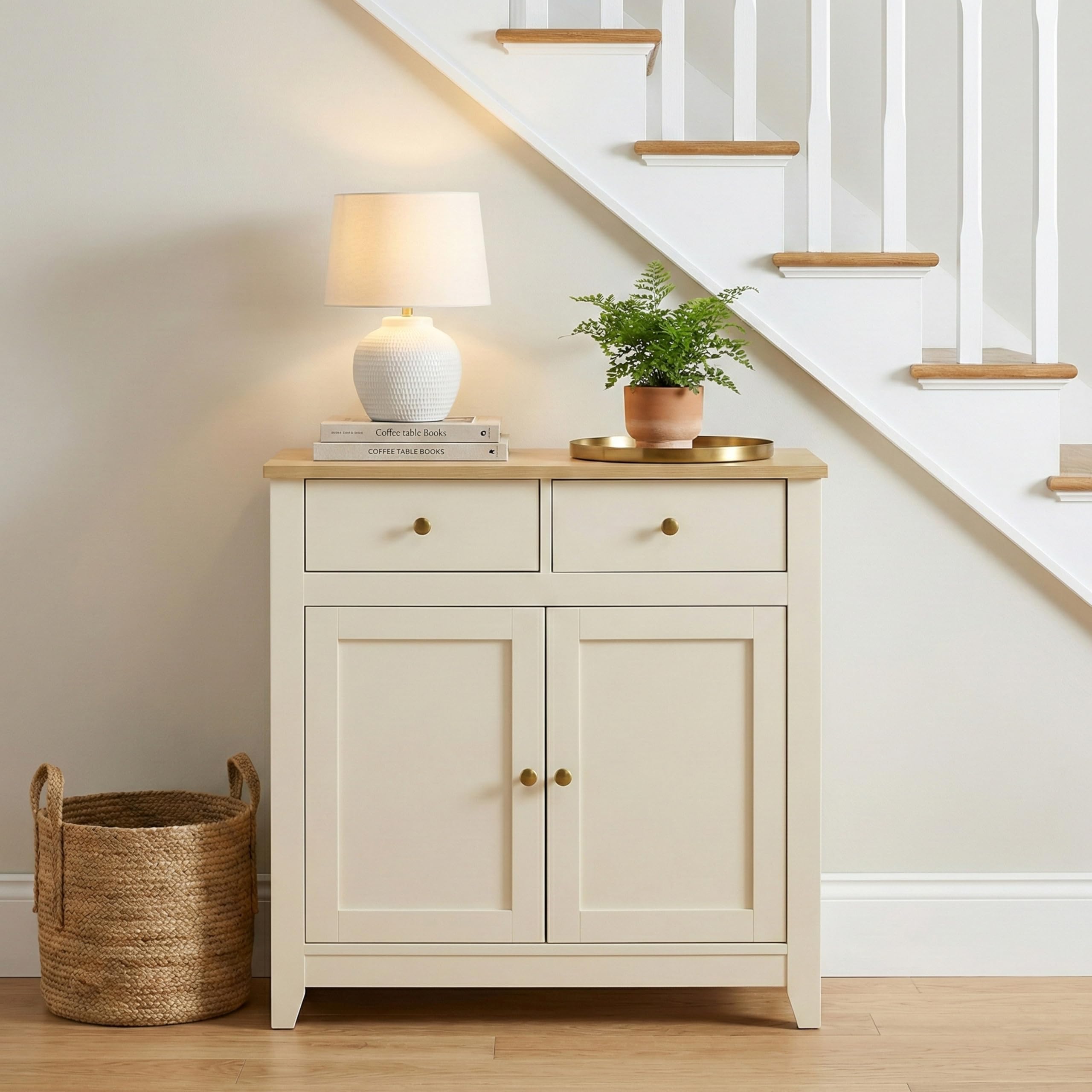 Furnihaus Windsor Sideboard, Traditional Cottage Style, 2 Door 2 Drawer, Ivory, Engineered Wood, 78.5x39x80cm