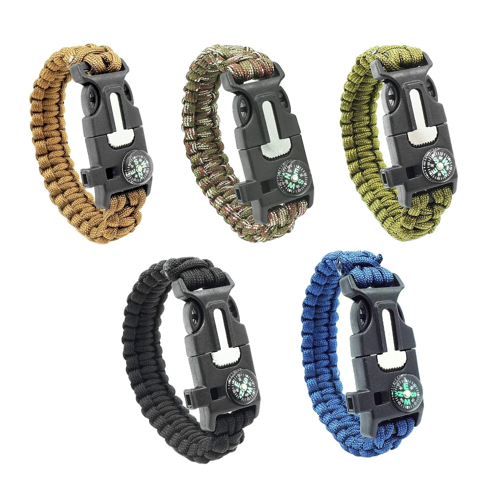 5 Piece Paracord Bracelet: Ultimate Tactical Survival Gear Whistle, Compass Scraper, Best Wilderness Survival Kit for Hiking, Camping, Fishing, Hunting & More Wilderness Adventures