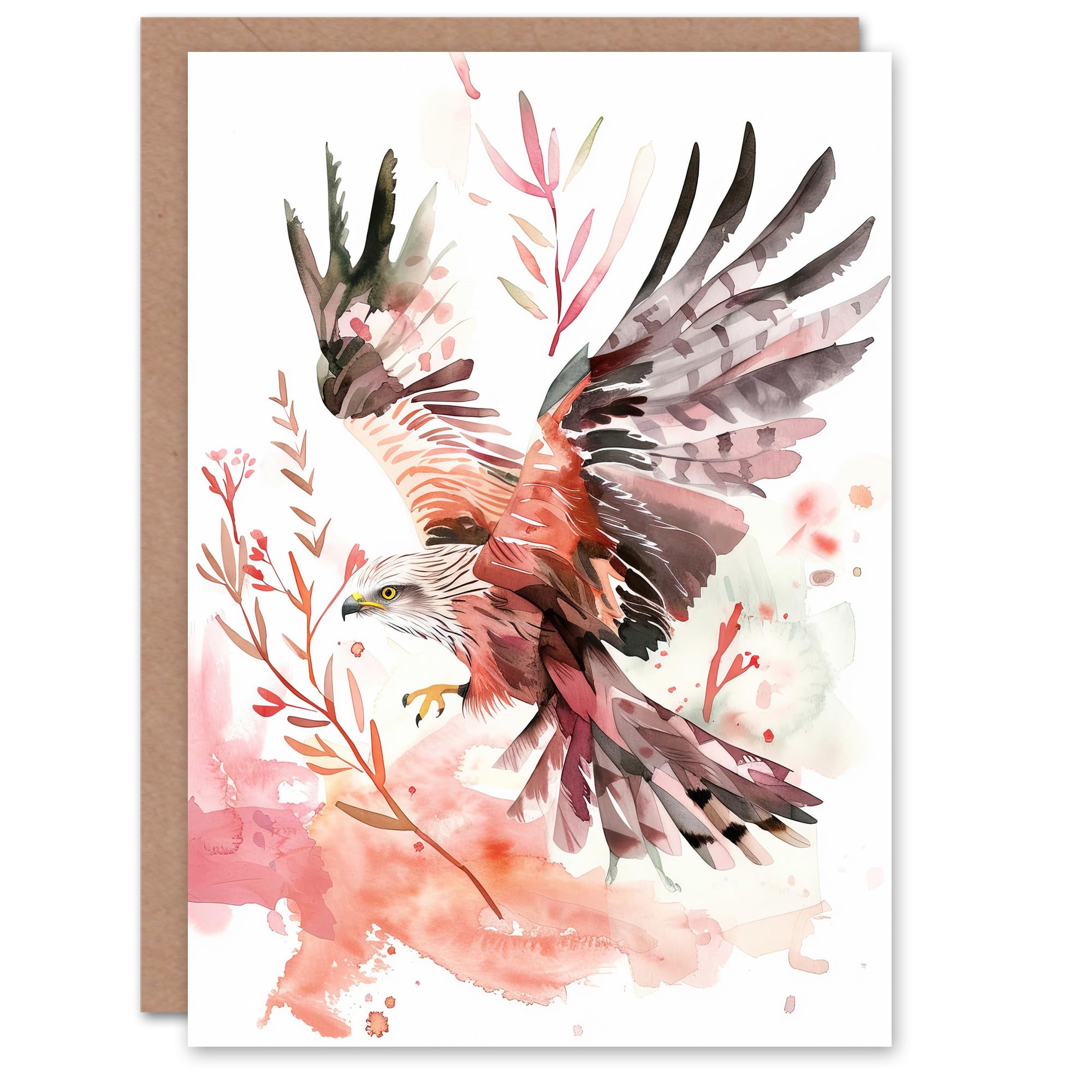 Artery8 Greeting Card Red Kite in Flight Light Watercolour Painting Blank For All Him Or Her Art Birthday Card