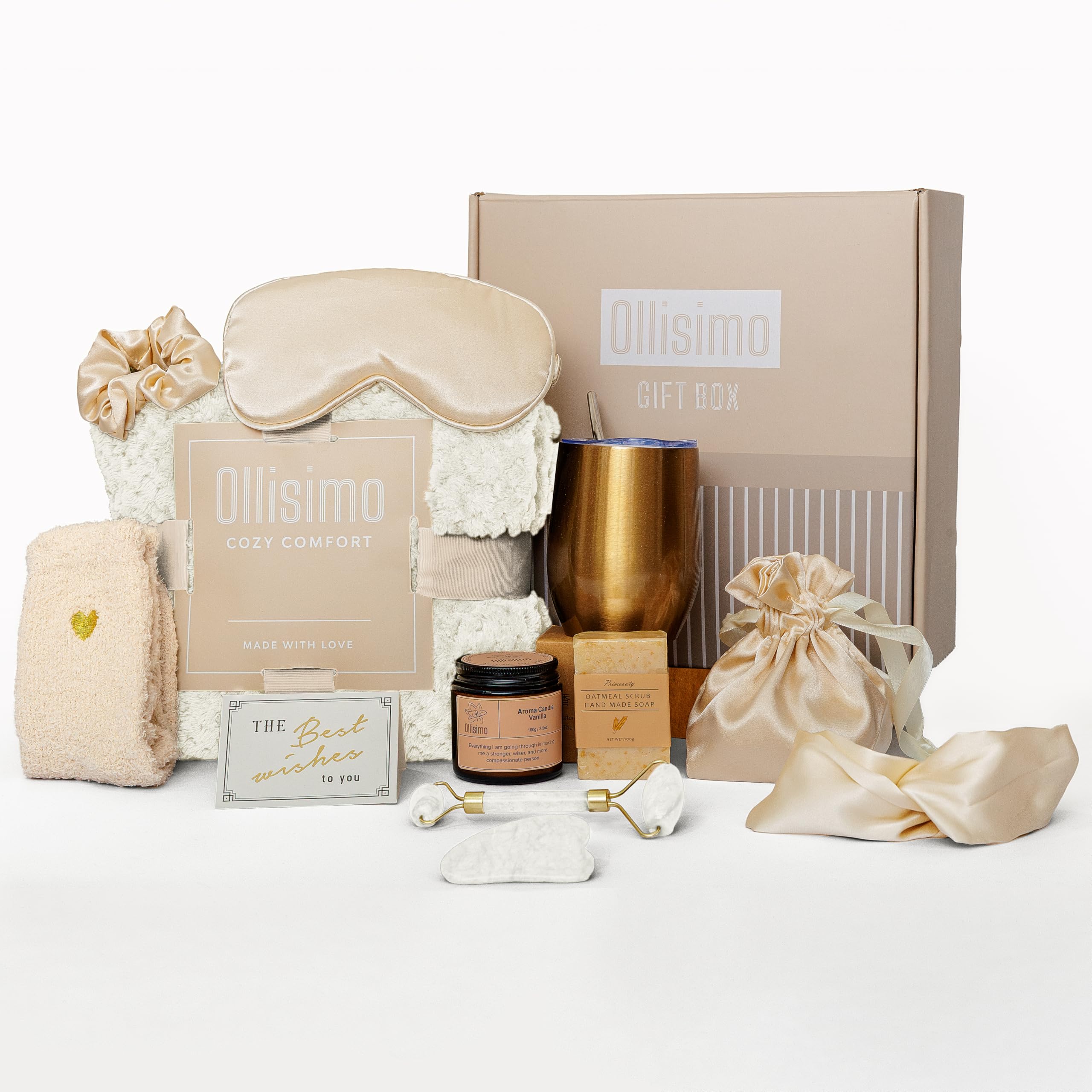 Ollisimo Luxury Gift Basket for Women – Spa Self Care Kit, Hug in a Box, Get Well Soon Package, Thinking of You Gift, Birthday Box, Relaxing Set