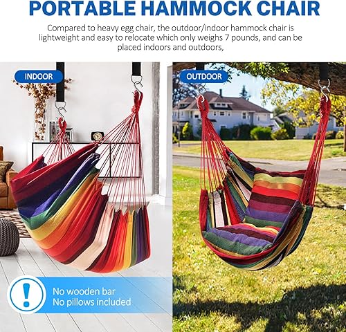 Miniatura 3 de KPX Ourdoor - Silla hamaca colgante  Cómoda silla columpio de árbol de gran tamaño 43.3 x 51.2 in (sin almohadas)  Capacidad de peso de 330 libras