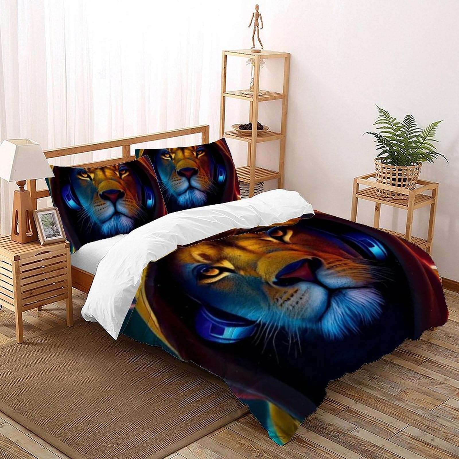 Housse de Couette Lion de Boxe 220x240 Microfibre Anti-Décoloration pour Enfant