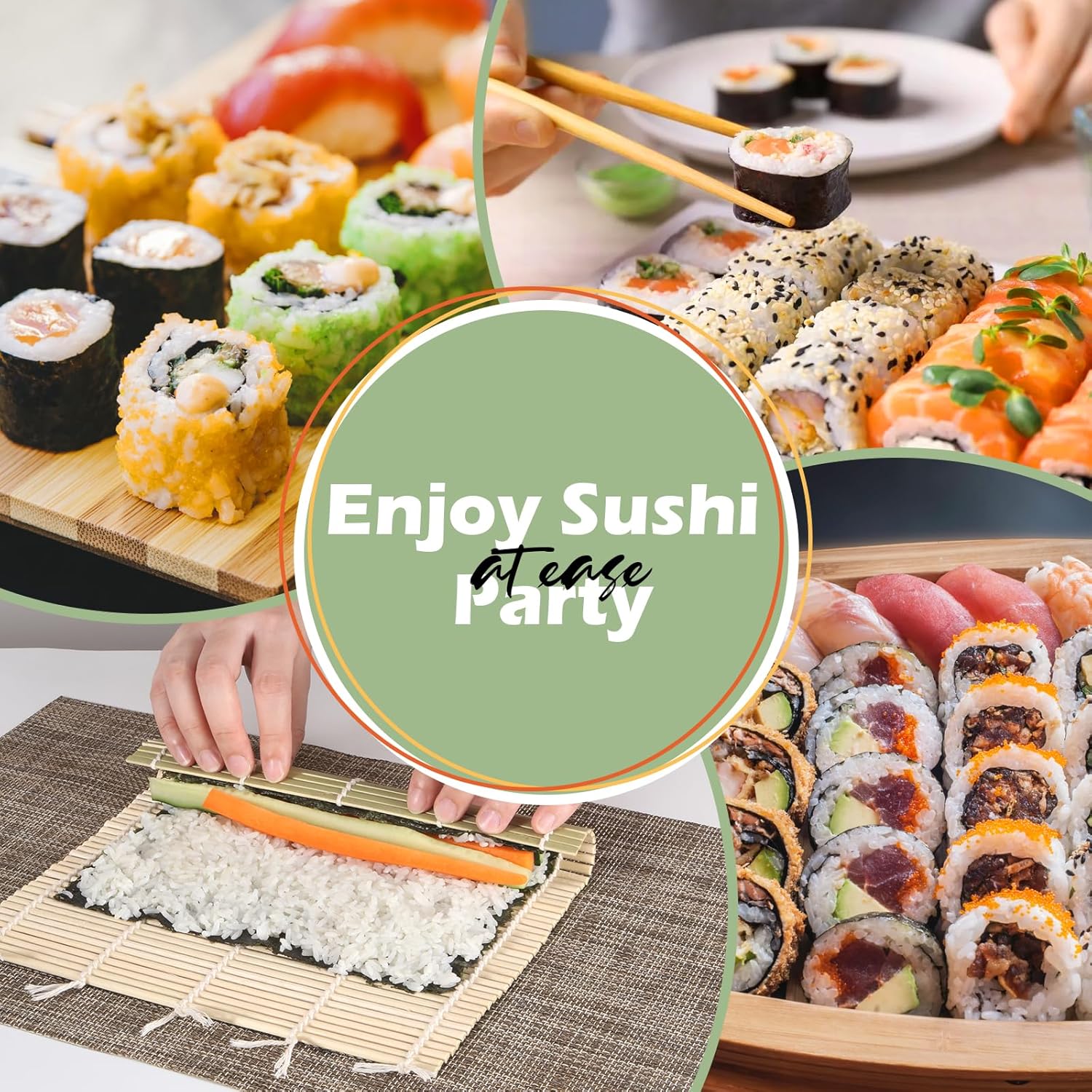 10PCS Bamboo Sushi Mat 9.5"x9.5" – Durable Bamboo Sushi Rolling Mat, Tightly-Bound Design for Home Cooking & Professional Sushi Making (Green)