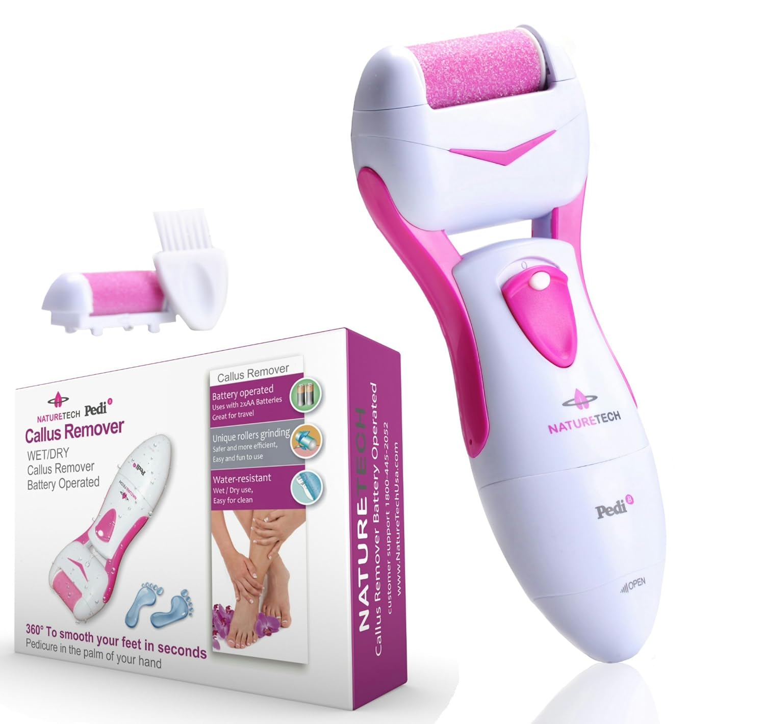 Pedi Electronic Foot File Callus Remover for Dry Feet Home Pedicure Tools Set Shaves Dead Hard Cracked Skin on Feet 2 Mineral Pumice stone Rollers Show Immediate Results (pink) image