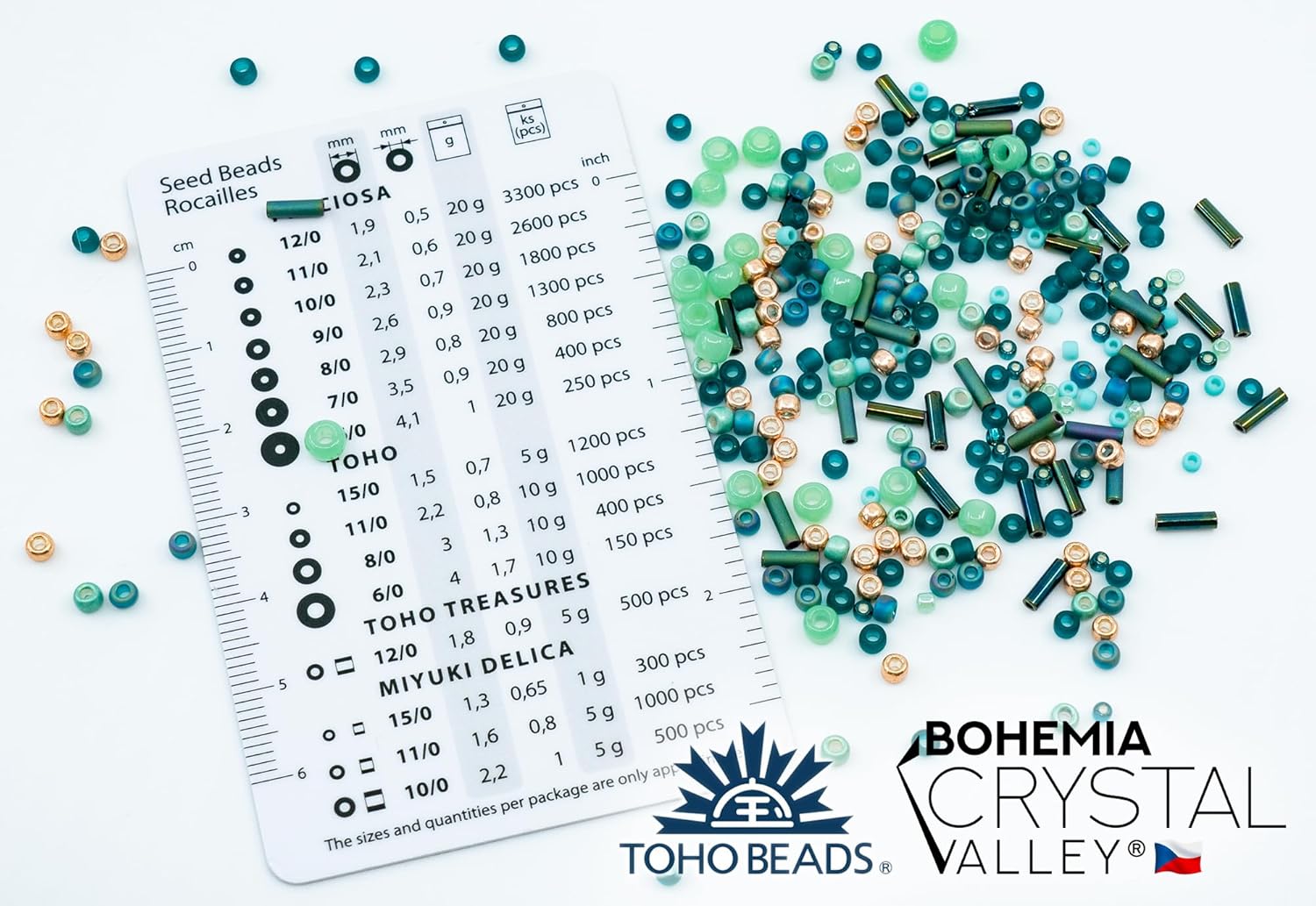 Bohemia Crystal Valley Czech Glass Beads & Japaneese TOHO Seed for Jewelry Making Set - 4 Gentle Distinct Colors Beads: Table Cut Flowers, Fire Polished Faceted 4mm, 2X Rocailles Mix Teal Pink Beige - Image 4