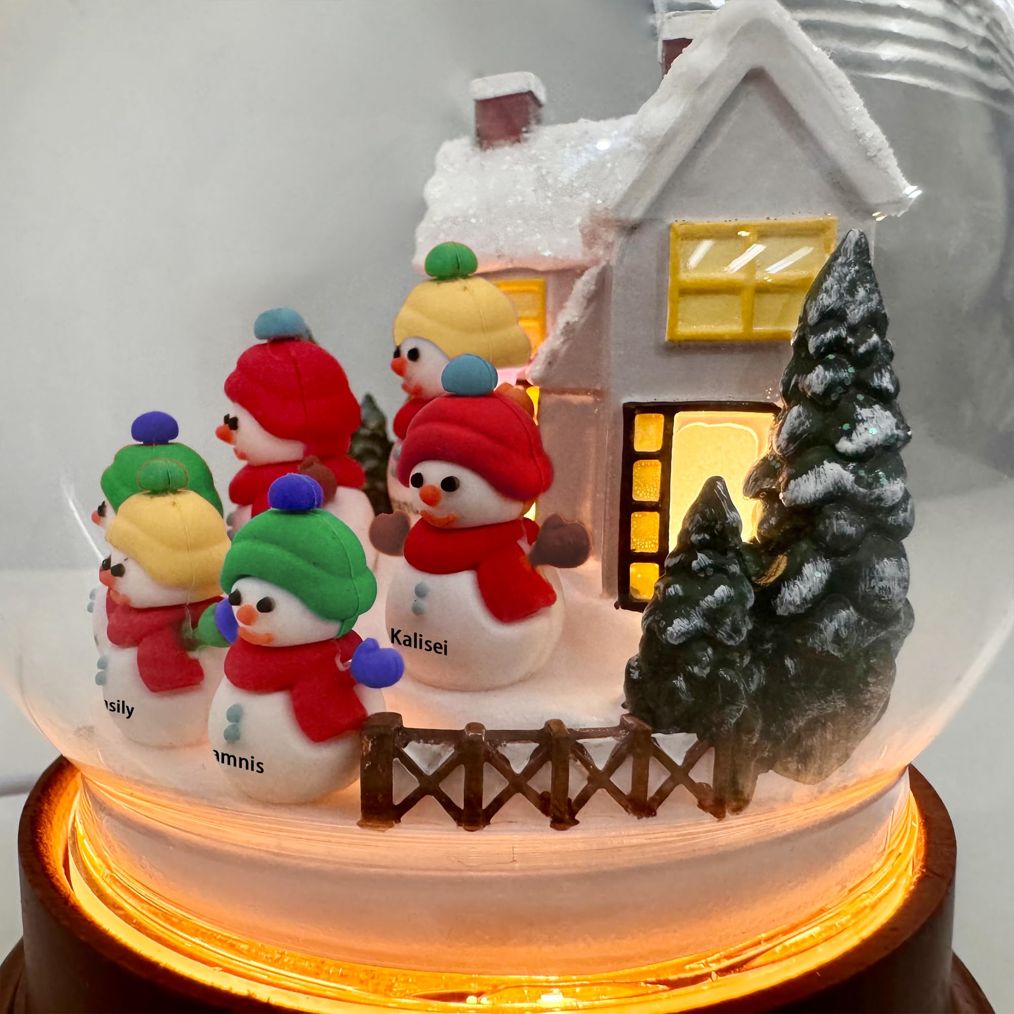 Personalized Christmas Snow Globe With Name & Photo - Custom Light Up Snowman Crystal Ball, Engraved Family Gift, USB Powered