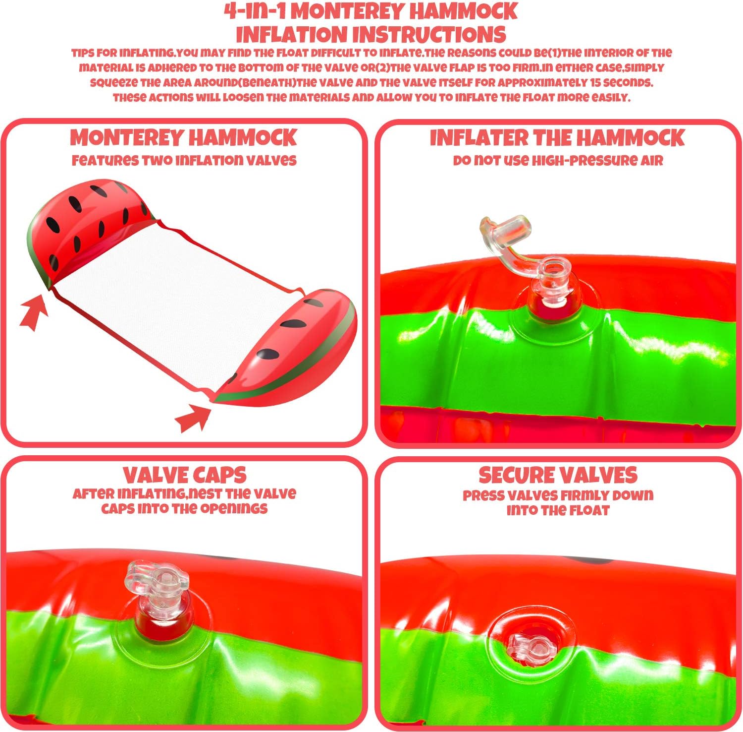 KIDPAR 2 Packs Water Hammock, Inflatable Pool Floats in Fruit Shape, Comfortable Floating Chair for Adults and Kids, Fun Backyard Swimming Pool Raft