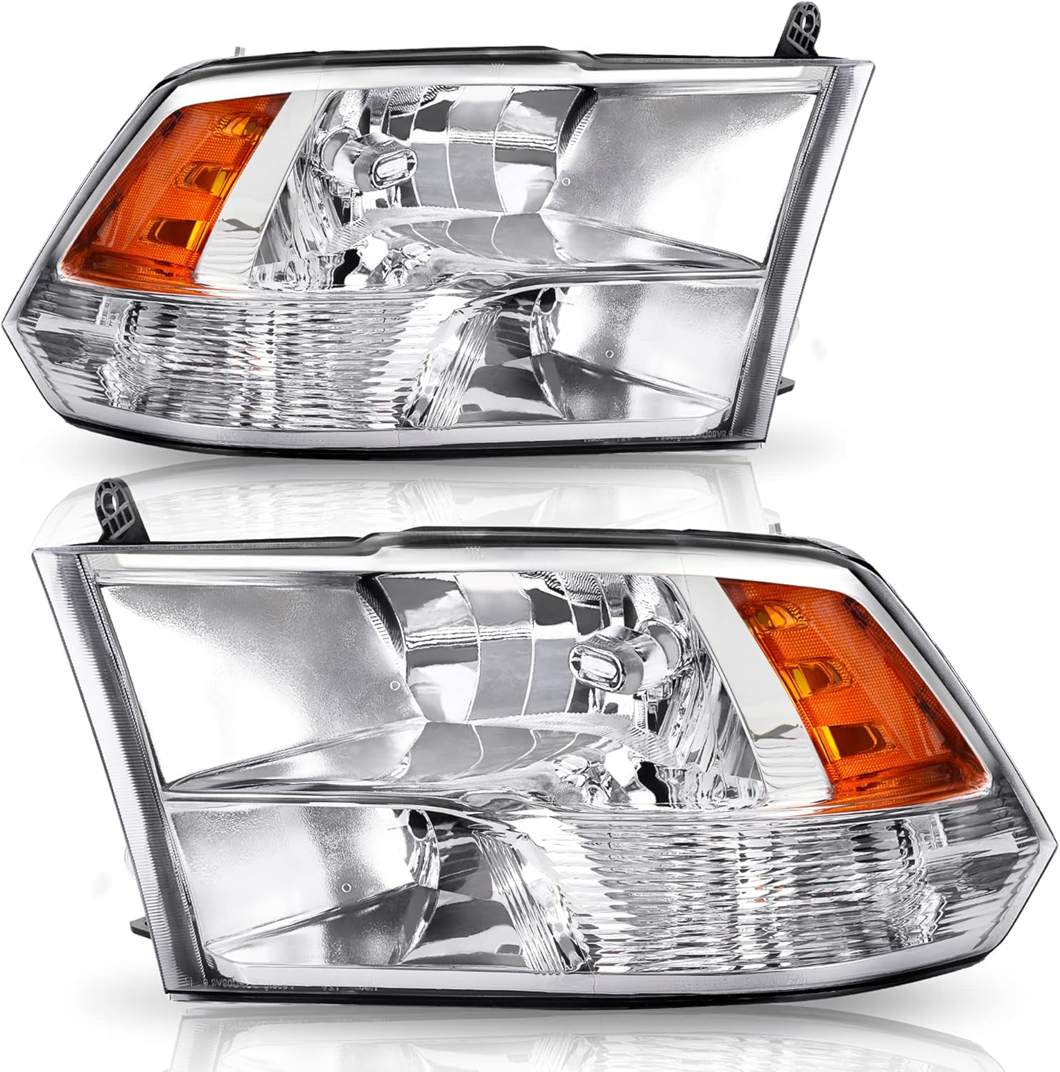 oEdRo Headlights Assembly Compatible with 2009-2018 Dodge Ram 1500/2010-2018 Dodge Ram 2500 3500/2019-2022 Ram 1500 Classic Headlamp Chrome Housing Clear Lens Amber Reflector