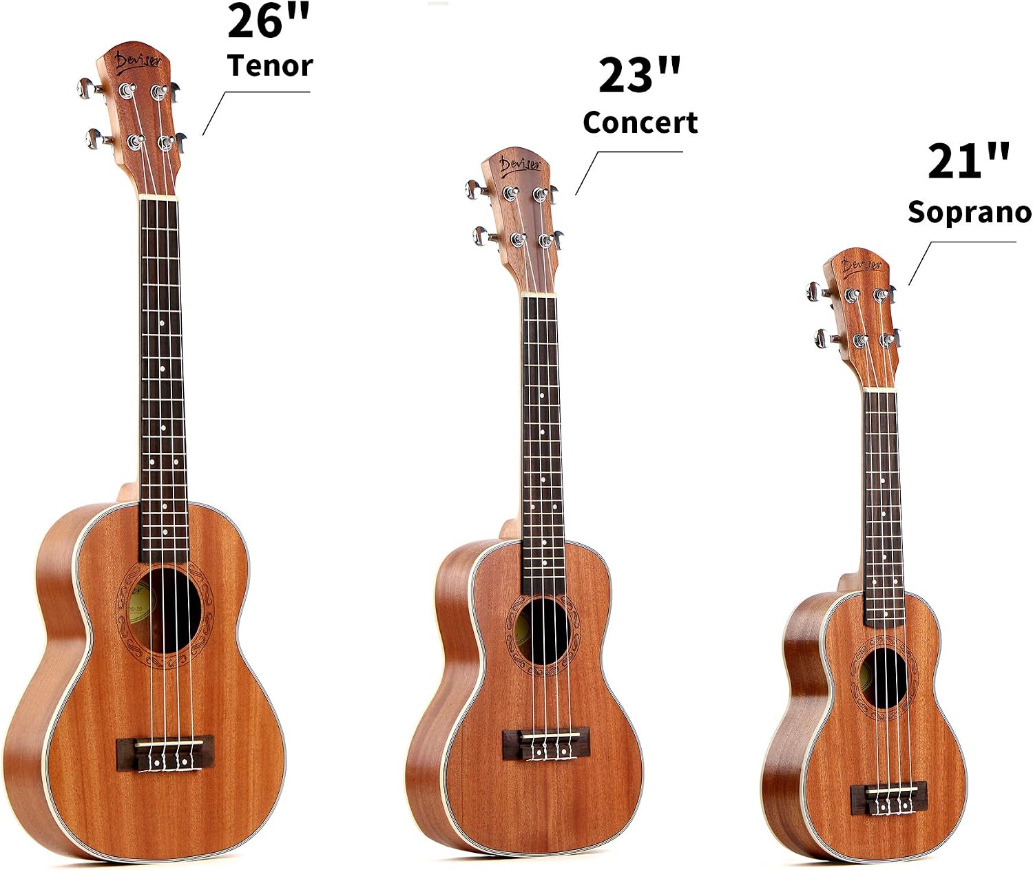 Tenor Ukulele Deviser 26 inch sapele ukelele start kit with free online lessons Hawaiian 4 strings Uke Beginner bundle Strap&Tuner&Case&Aquila String Set