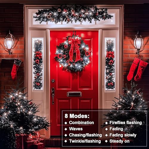 Miniatura 4 de ZAIYW Paquete de 4 tiras de luces a pilas, 16.5 pies, alambre verde oscuro, 50 luces LED con temporizador remoto, 8 modos, luces de hadas para