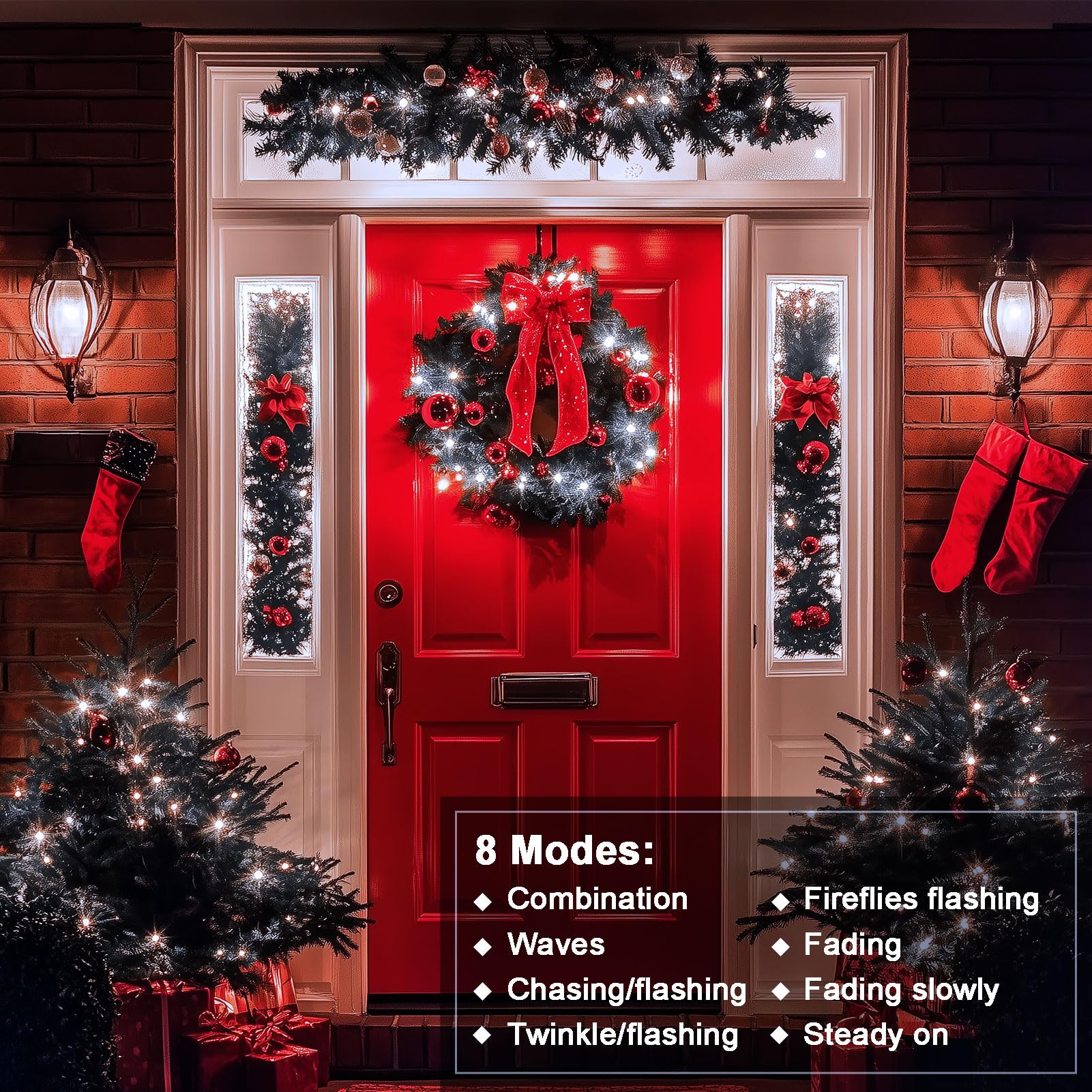 Confezione da 4 luci a LED per albero di Natale, alimentate a batteria, con 50 LED bianco caldo su cavo verde scuro da 5 m, illuminazione ambientale per camera da letto, patio