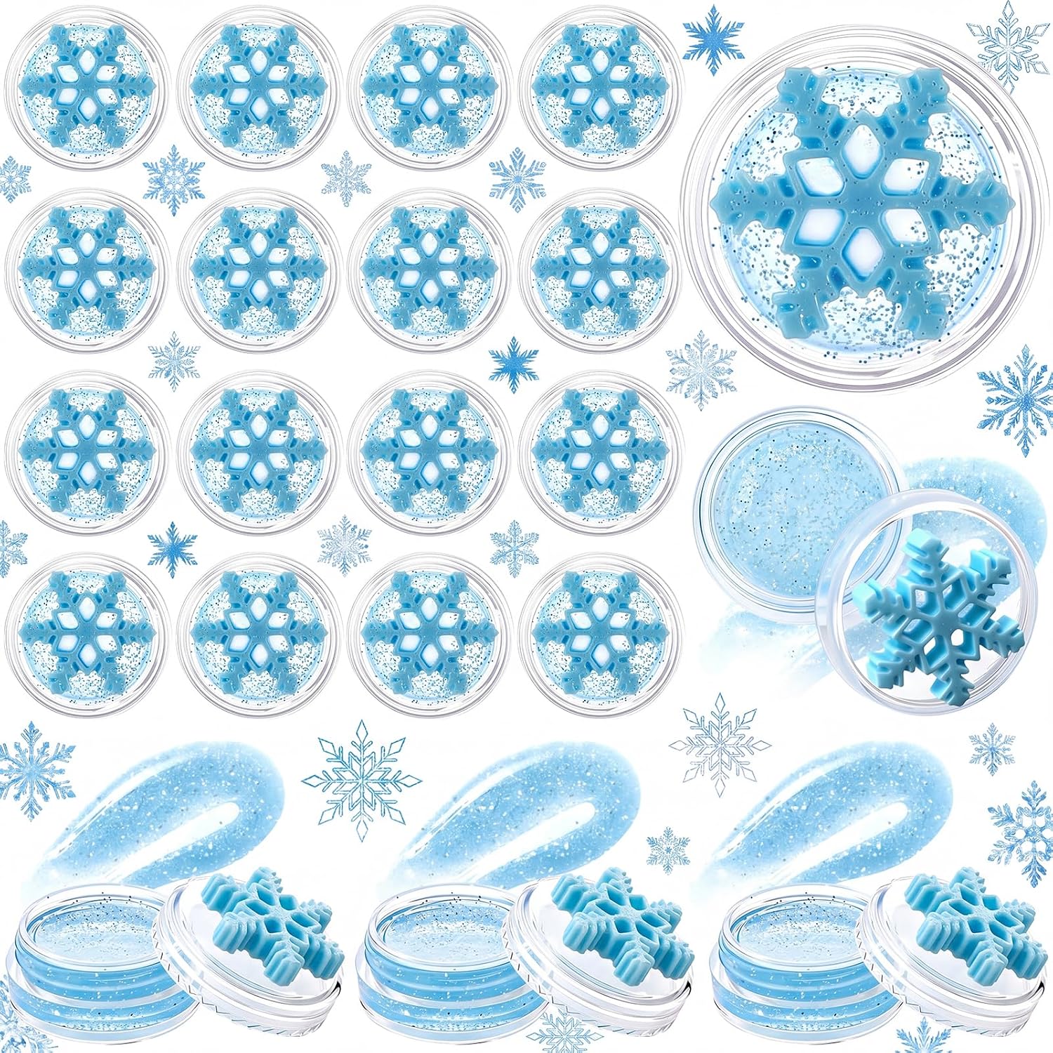 24 Pcs Snowflake Party Favors Glitter Lip Balm Gifts, Honey Scented