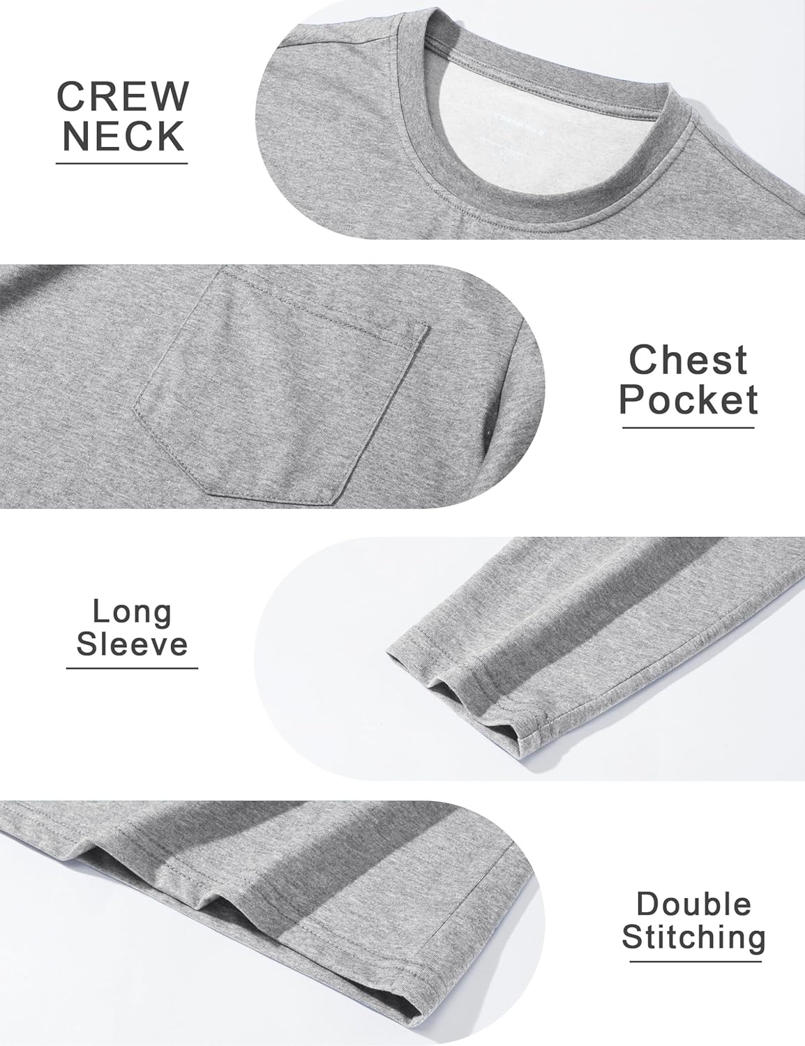 Cotrasen Men's Long Sleeve Tee Shirts Cotton Crew Neck Pocket T Shirts Moisture Wicking Soft Casual Basic Tshirts - Image 5