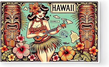 Hawaii Vintage Hula Beach Oahu Sticker 3.9" x 2.75" Decal Vinyl Maui Molokai Honolulu Travel Vacation Souvenir Gift