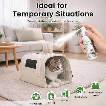 Cat Calming Spray for Indoor Cats, Pheromone-Based Formula for Cat Beds, Carriers, Travel and New Environments, 1 Pack, 2 fl oz