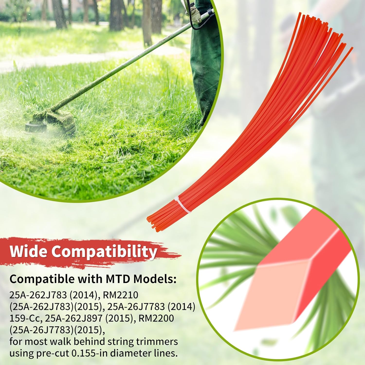 42 Pack 490-040-C035 Pre-Cut Wheeled String, Replacement for 490-040-M035, 734-0112, 731-10080, 743-0112, 18" x 0.155" Cutting Trimmer Line Compatible with Walk Behind Wheeled String Trimmers, Orange