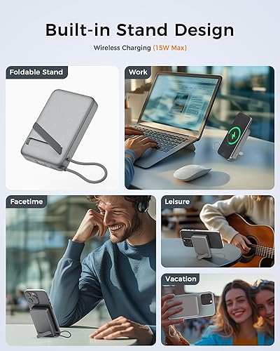 Miniatura 2 de Cargador portátil inalámbrico Qi2, banco de energía magnético de 10,000 mAh con PD de 35 W de carga rápida, paquete de batería con cable USB-C