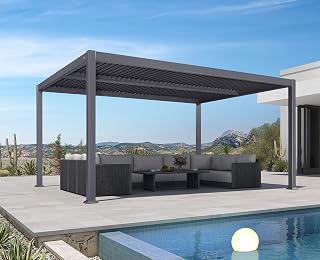 PURPLE LEAF Louvered Pergola 10' x 16' Aluminum Pergola w/Independent Roof | Built with thick aluminum posts for enhanced stability and reliable support, rated to withstand 70mph winds.