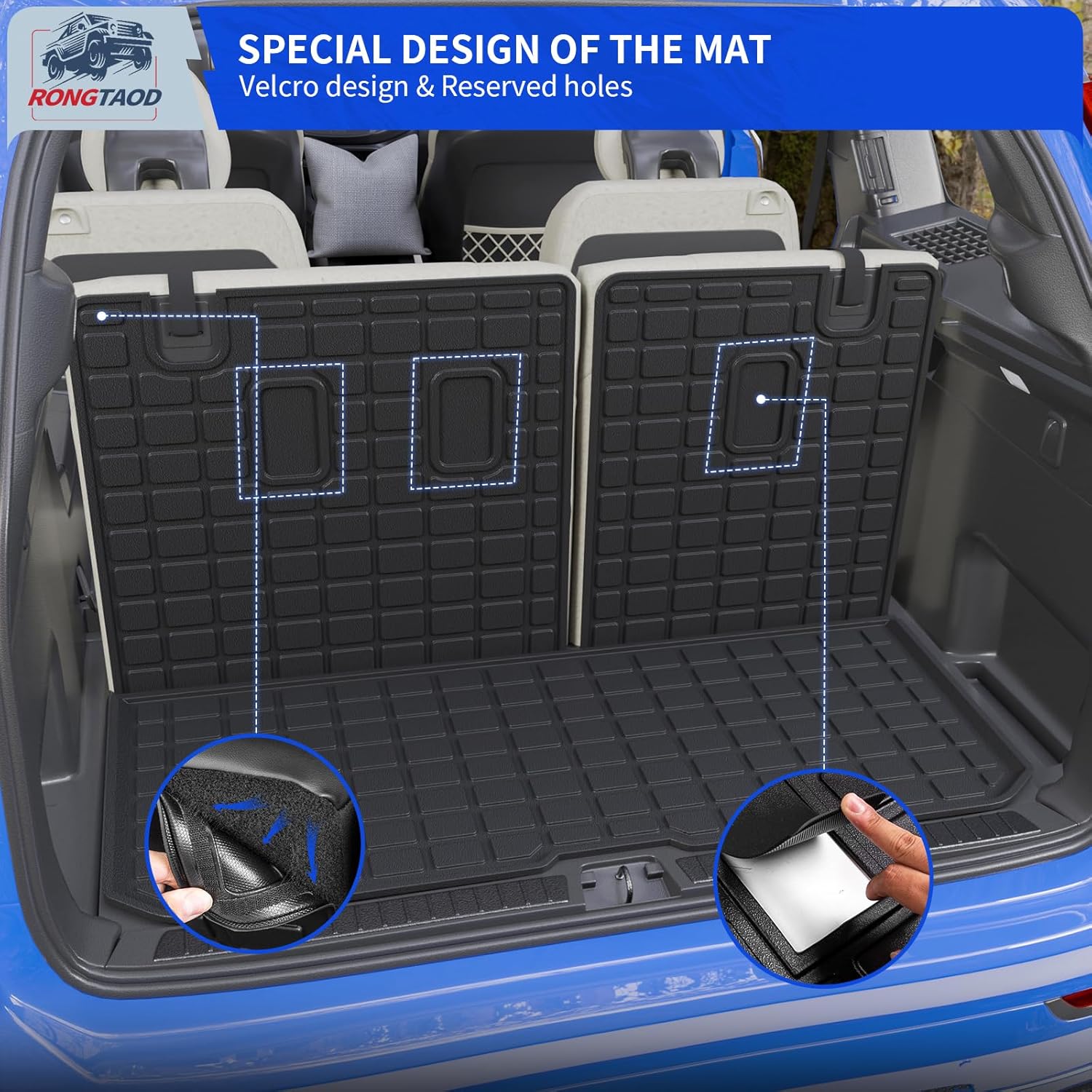Rongtaod Floor Mats Compatible with 2016-2022 Honda Pilot 8 Seats Trunk Mat Cargo Mat Cargo Liner Back Seat Cover Protector (No Elite Model) Pilot Accessories (Trunk Mat with Backrest Mat+Floor Mats)