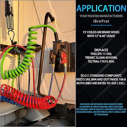 Miniatura 5 de Líneas de aire para semircamión, mangueras de freno de aire en espiral de 15 pies con cables de 12 y 40 pulgadas, juego de bobinas de freno de 1