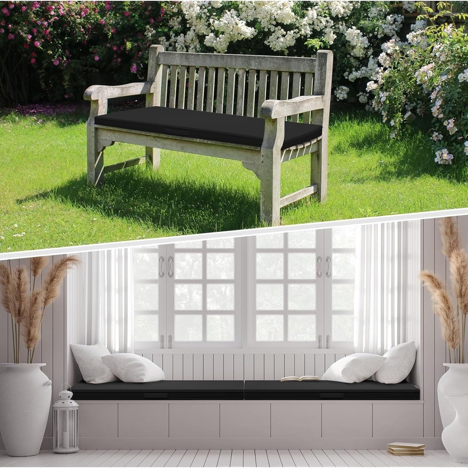 Cojín de Banco 80x40 130x40 140x40 110x50 Exterior Cojines de Banco de Jardín de 2/3 plazas Impermeable para Hogar, Patio, Columpio, Interiores y Exteriores(Beige,125x40cm x5cm Thick)
