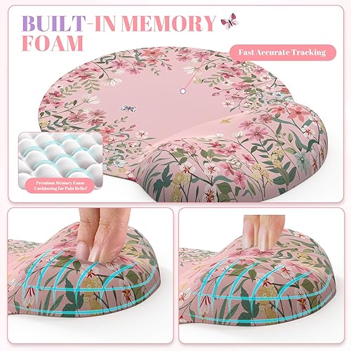 Miniatura 4 de iCasso Juego de alfombrillas de escritorio, alfombrilla grande para mouse con reposamuñecas, soporte ergonómico para teclado para mujeres, tapete de