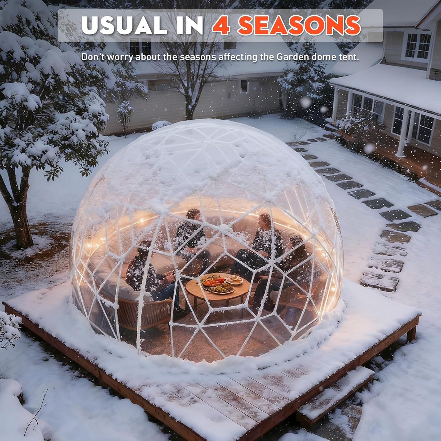 12FT Garden Dome Tent, Geodesic Dome Greenhouse with PVC Clear Cover, Waterproof Garden Bubble Dome Tent House with 2 x 10M Light Strings for Outdoor, Patio, Party (Green Edge, 10FT/3M)