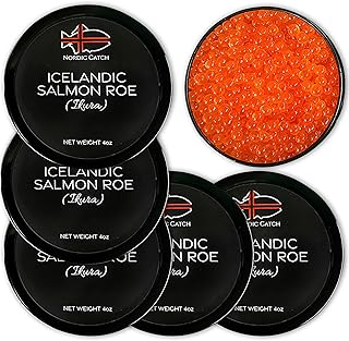 Nordic Catch Icelandic Salmon Roe (Ikura), Caviar Roe from Iceland’s Atlantic Waters - Ikura in a Tin for Your Next Sushi Night- 5 Pack 3.5oz Tub