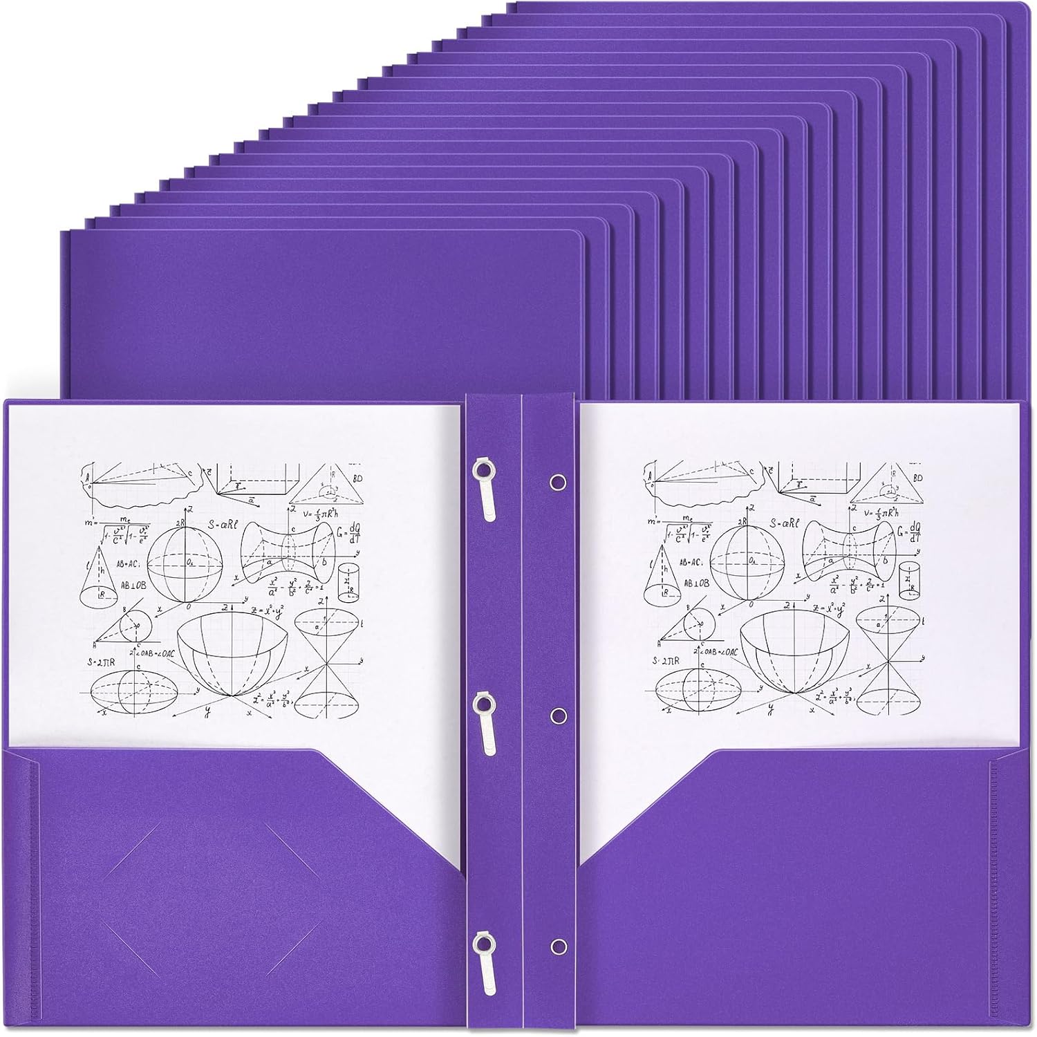 Yeaqee 30 Pcs Plastic Folders with Pockets and Prongs Plastic Folder 2 Pockets 3 Prongs with Card Slot for Office, School for Students, Teachers, Office Workers (Purple)