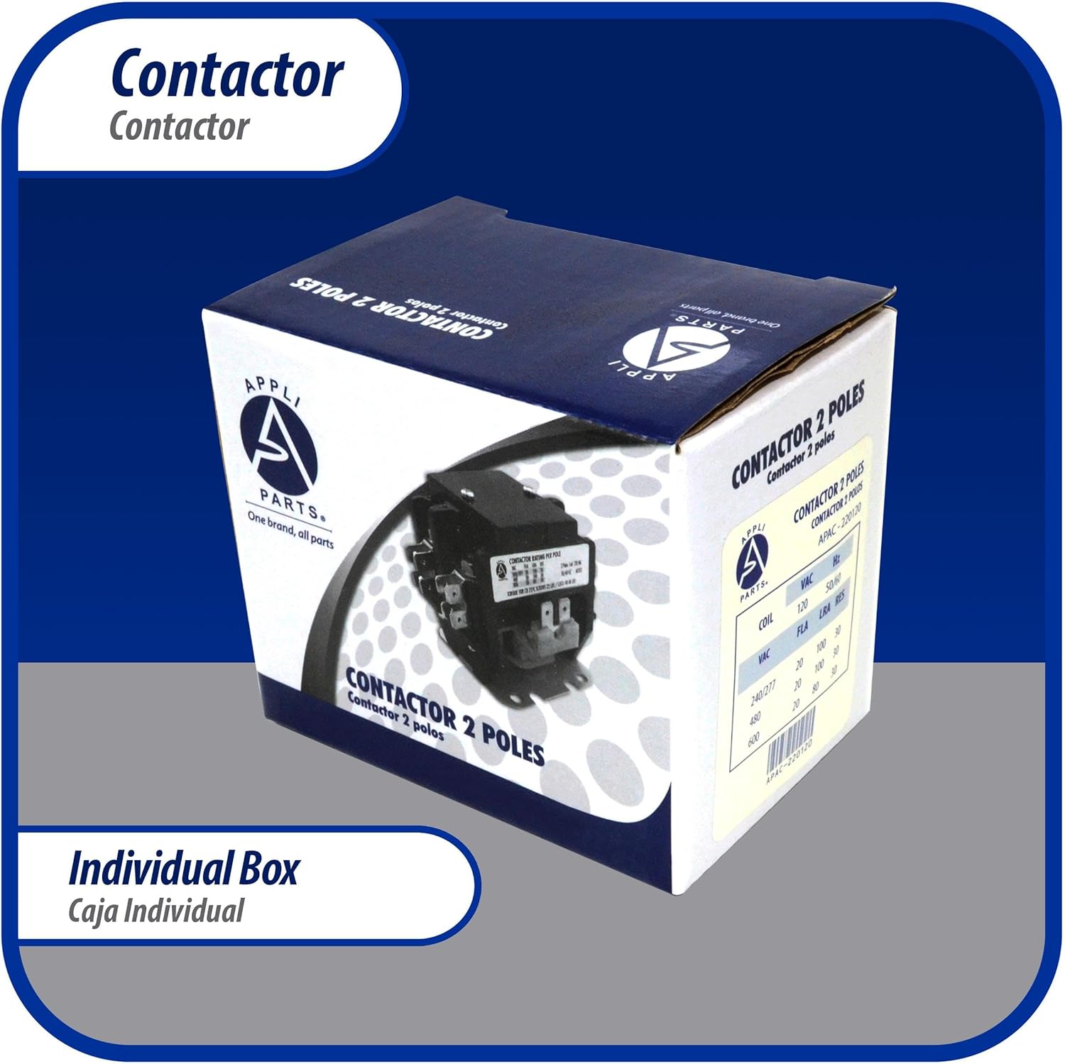 Appli Parts APAC-220240 Heavy Duty Contactor 2 Poles 20A 240V Coil Replacement for AC Compressors and Electrical Applications UL Certified E476929