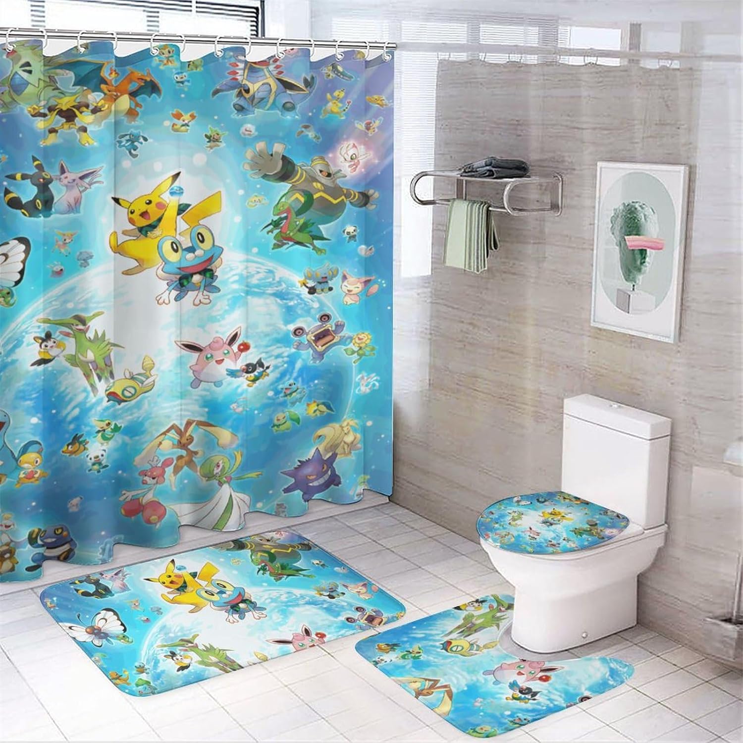 Amazon.com: MLOCH Cartoon Anime 4 Piece Shower Curtain Sets, with Non ...