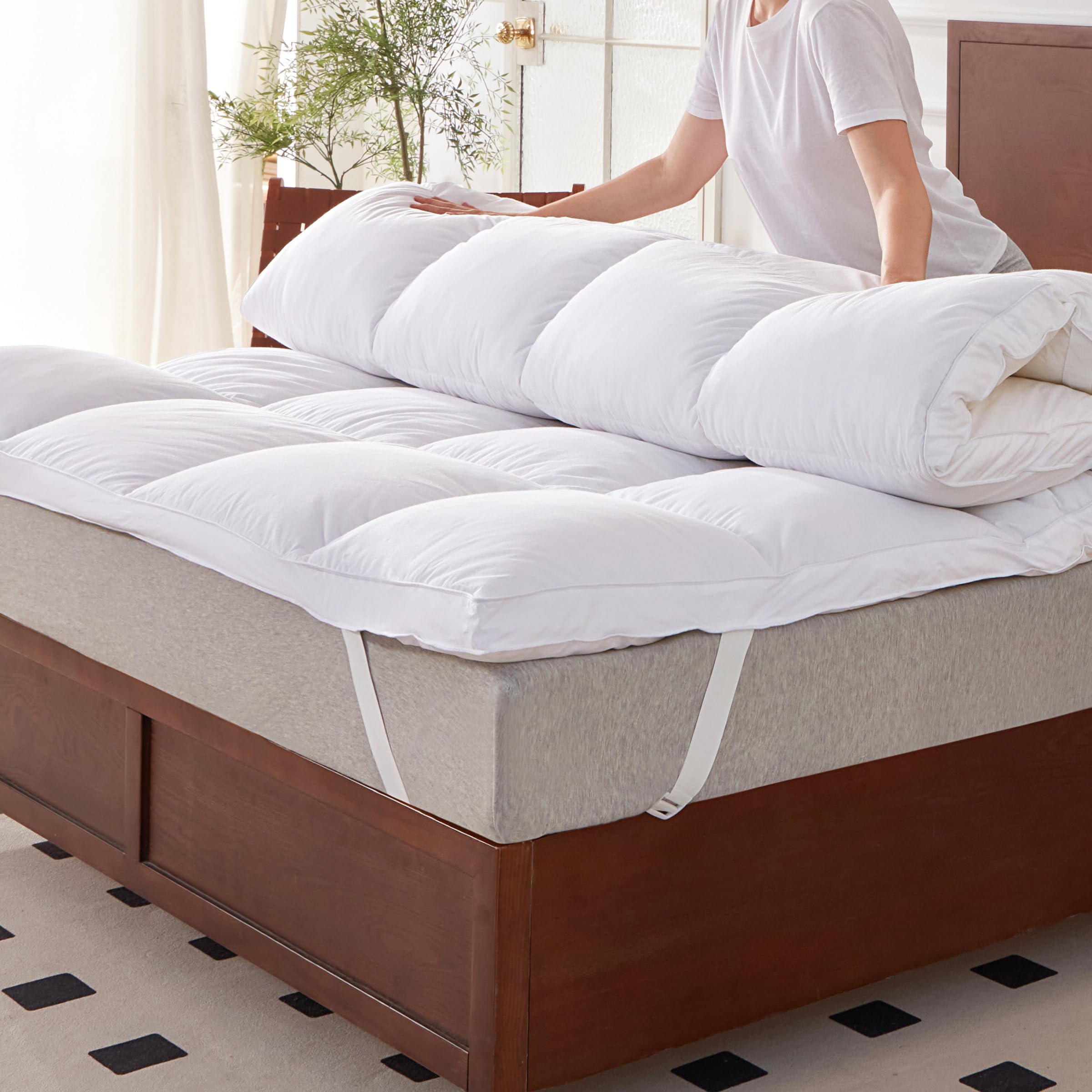 Sobrecolchón 120x200cm de 100% plumas de ganso, 7cm de altura con topper de plumas de ganso, funda 100% algodón impermeable a plumas, certificado Öko-Tex 100 Clase 1, Downpass