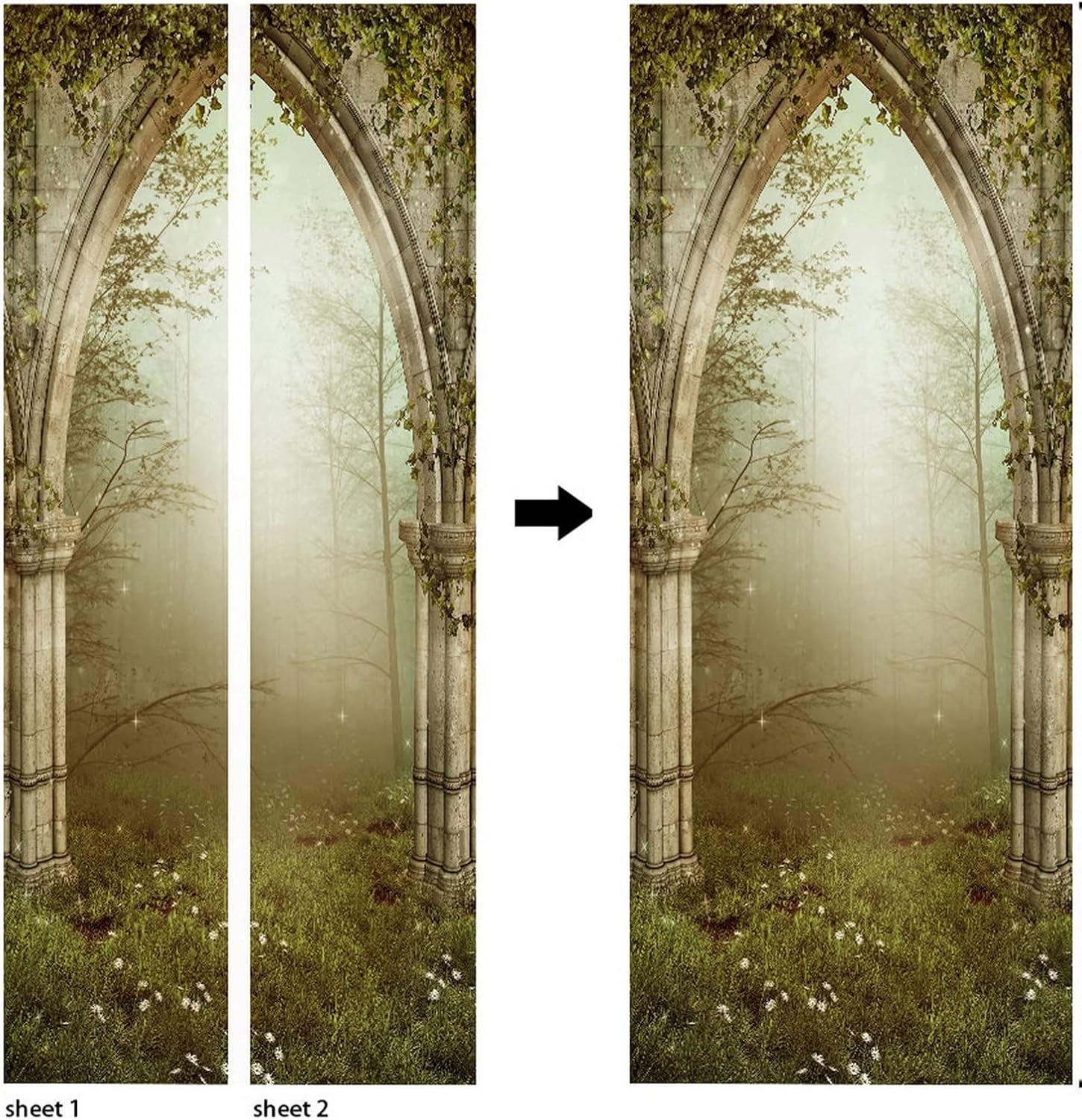 A.Monamour 3D Door Stickers for Interior Doors Old Gothic Ruins Arch with Ivy Forest Vinyl Waterproof Self Adhesive Door Mural Decals for Bedroom Office Bathroom 85 x 200 cm
