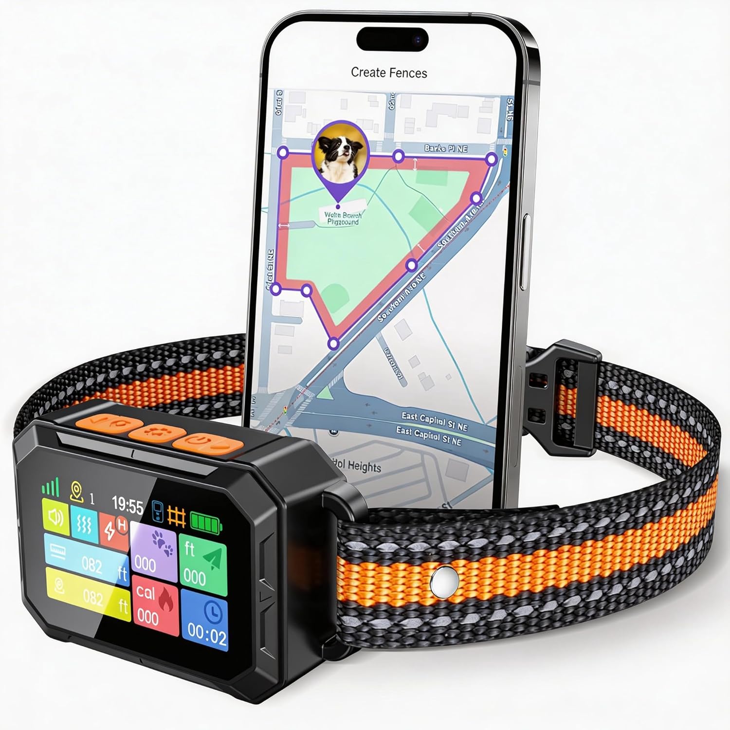 Meowant GPS Wireless Dog Fence, Free App, Custom GPS Fence(82-7000ft),Beep/Vibration/Correction, Early Alert Band, Waterproof LCD Collar, Dogs 10+Lbs, Outdoor, No Remote