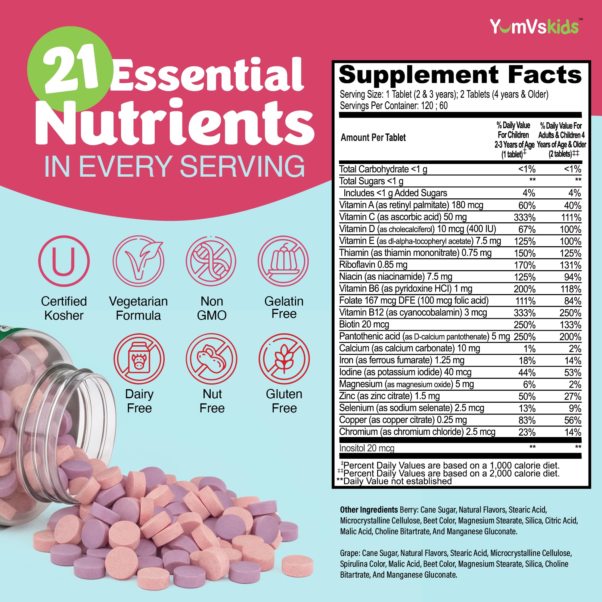 YUM-V'S Kids Multivitamin with Iron, 21 Vitamins & Minerals (120 Chewables) — Amazon image 2