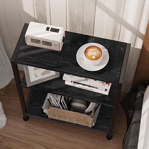 Miniatura 7 de Mesa auxiliar de 3 niveles, mesa auxiliar pequeña, mesa auxiliar de sofá para espacios estrechos, mesa auxiliar delgada, mesita de noche, mesita de