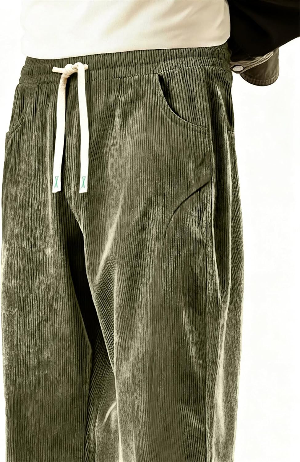 Men's Corduroy Wide Leg Fashion Casual Pants Loose Fit Baggy Straight Sweatpants Elastic Waist Drawstring - Image 3