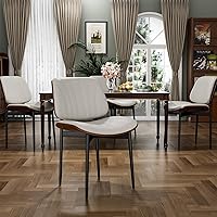 Vista 30 de Juego de 4 sillas de comedor, modernas de mediados de siglo, para comedor y cocina, con tapizado de piel sintética en rayas verticales para tocador