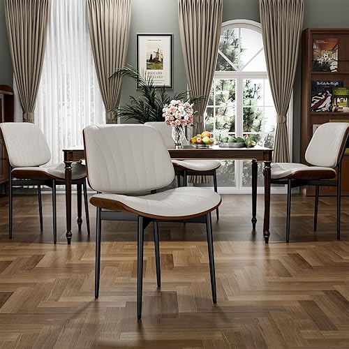 Miniatura 30 de Juego de 4 sillas de comedor, sillas para comedor y cocina, silla de acento moderna de mediados de siglo certificada FSC, sillas tapizadas de piel