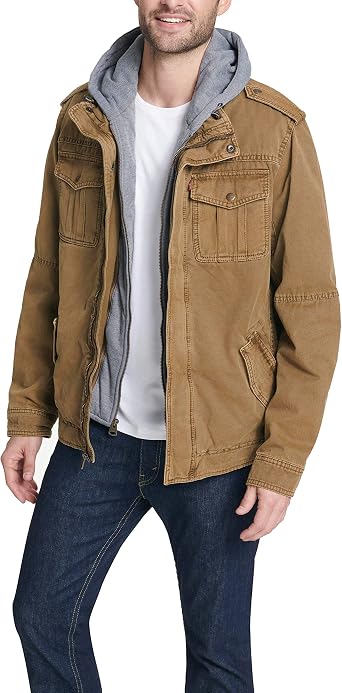 Levi's Men's Washed Cotton Hooded Military Jacket (Regular & Big & Tall Sizes)