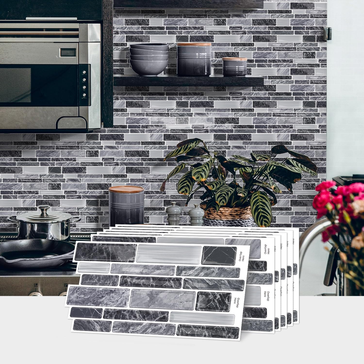 Sohouu 48Pcs 3D Self-Adhesive Wall Stickers Waterproof Decorative Decals(48Pcs)