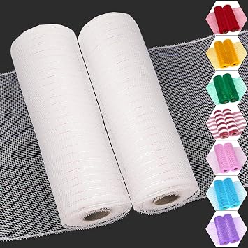 White 10 Inch Deco Mesh Ribbon, Decorative Mesh Roll for Wreath Supplies Crafts Christmas Tree Garland Easter Valentine Mardi Gras Decoration 2 Rolls