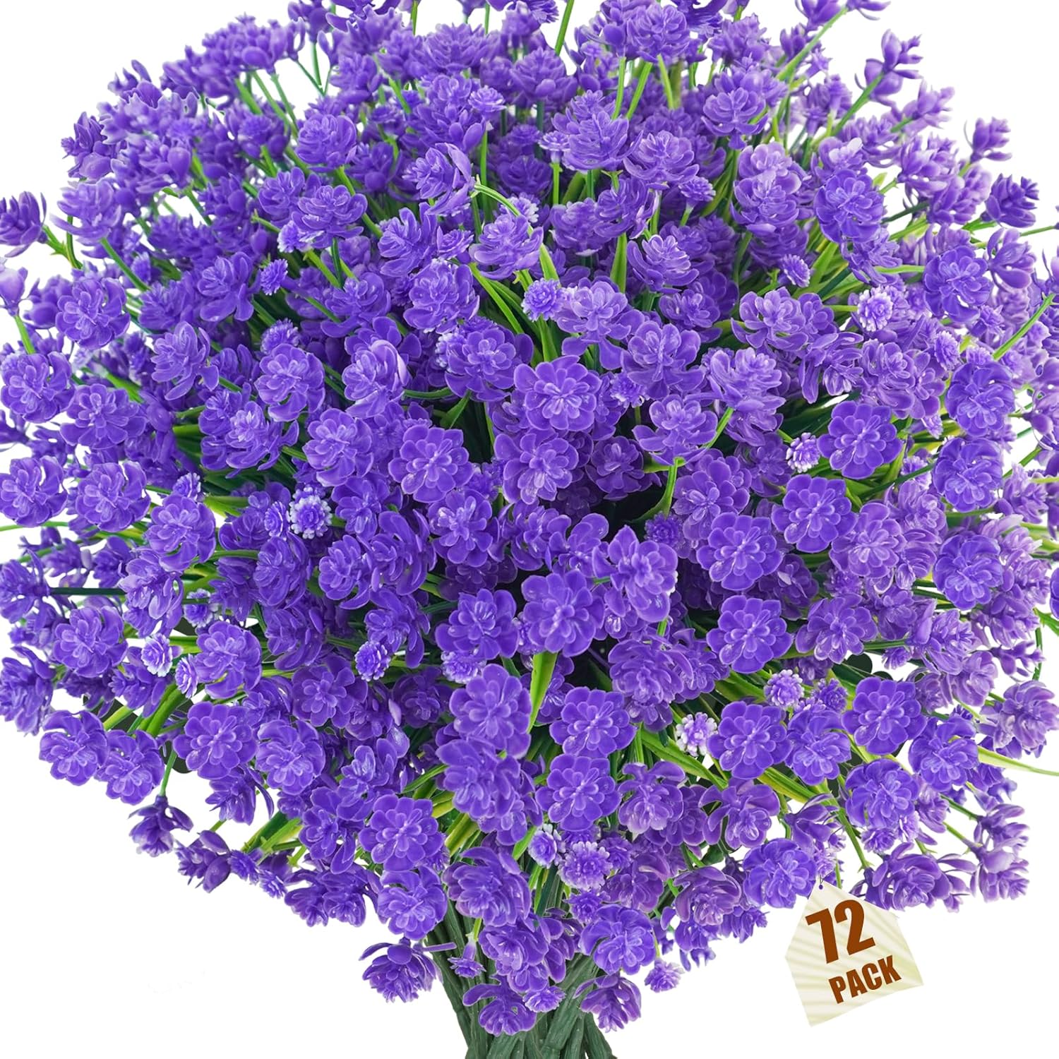 Artificial Flowers Outdoor, 72 Bundles UV Resistant Faux Outdoor Flowers, Plastic Fake Plants Shrubs Greenery for Outside Planters Hanging Pot Front Porch Decor(Purple)
