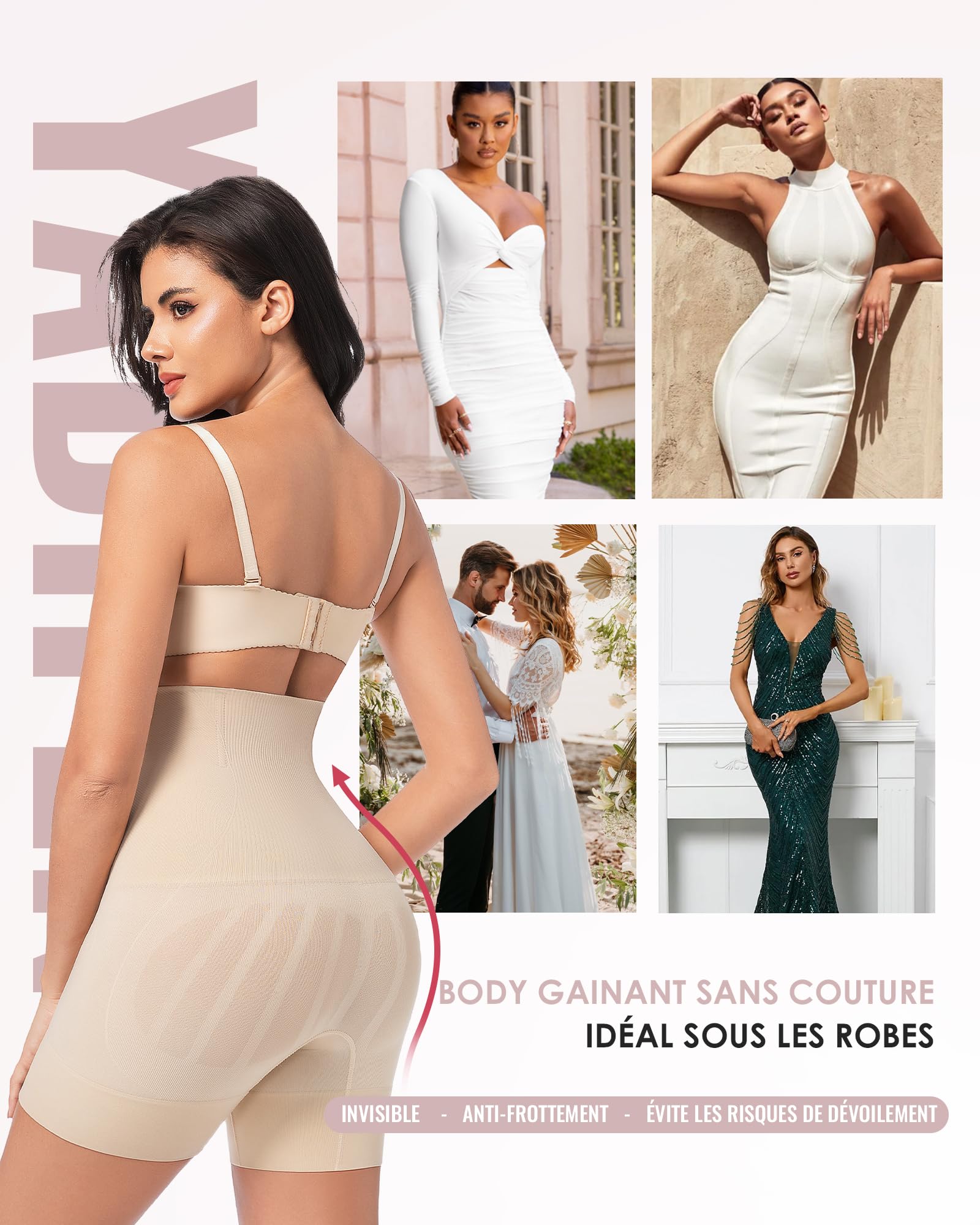 YADIFEN Culotte Gainante Femme Taille Haute, Shapewear Amincissante à Double Couche, Contrôle Fort du Ventre, sous-vêtements Sculptants Respirants, Shorty Gainant (Beige, XL)