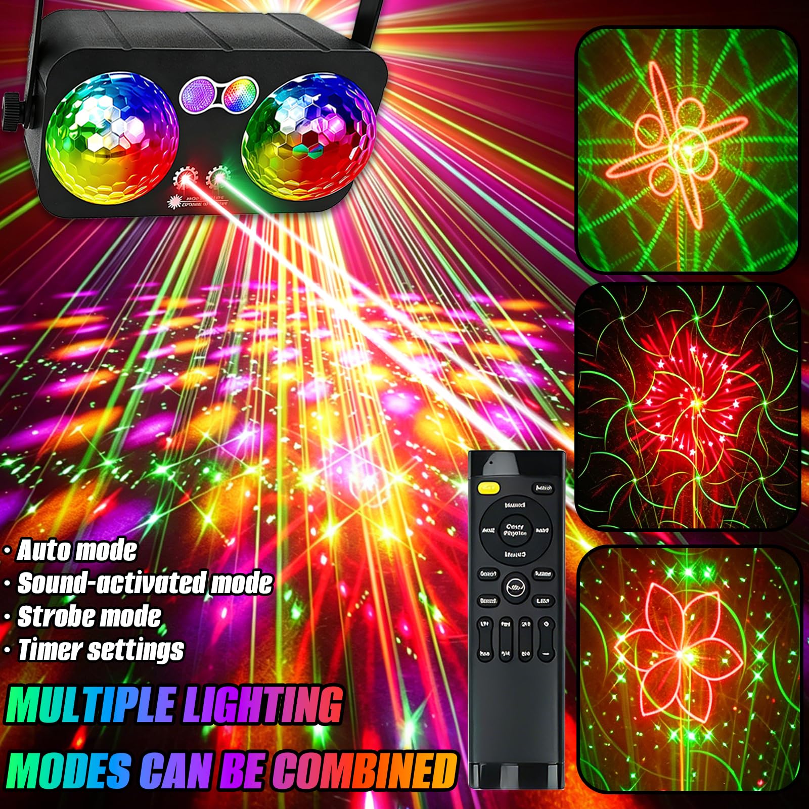 Boule disco 6 en 1 - Lumière stroboscopique DJ colorée - Activée par le son - Pour l'intérieur, les anniversaires, les raves, les soirées dansantes, les lumières de scène en plein air, les clubs à