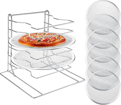 Miniatura 8 de Zhehao Estante para pizza de 8 niveles, 16.7 pulgadas de alto x 12 pulgadas de largo x 12 pulgadas de ancho y 8 bandejas con agujeros, juego