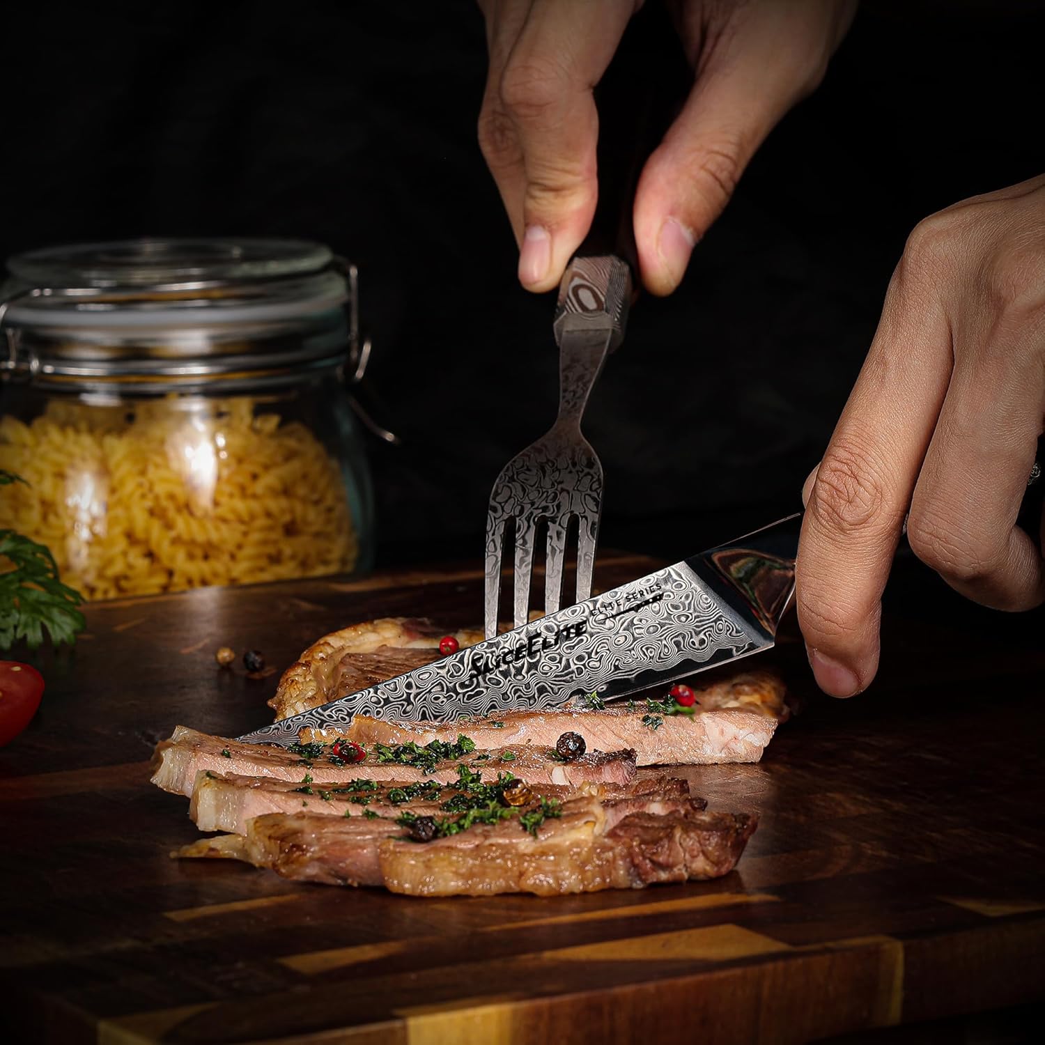 SliceElite Elite Series 6-Piece Steak Knife Set Non-Serrated Plain Edge Steak Knives 67-Layer Damascus Steel with VG10 Super Steel Core G10 Composite Handle Premium Steak Knives Blade Guards Gift Set